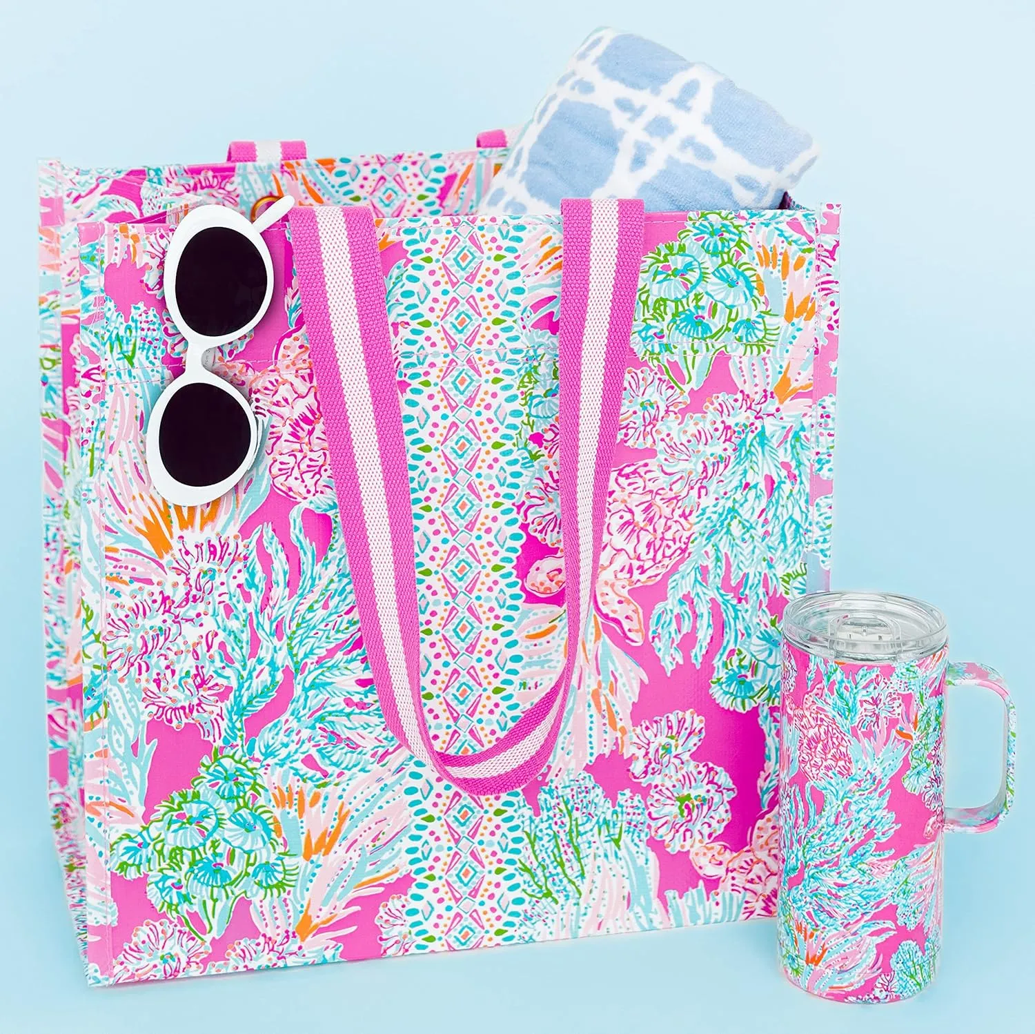 Lilly Pulitzer Market Shopper Bag, Reusable Grocery Tote, Shoulder Bag for Produce or Travel