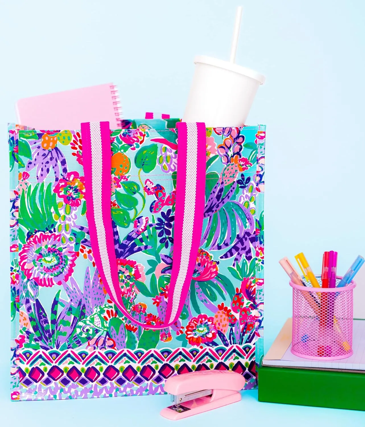 Lilly Pulitzer Market Shopper Bag, Reusable Grocery Tote, Shoulder Bag for Produce or Travel