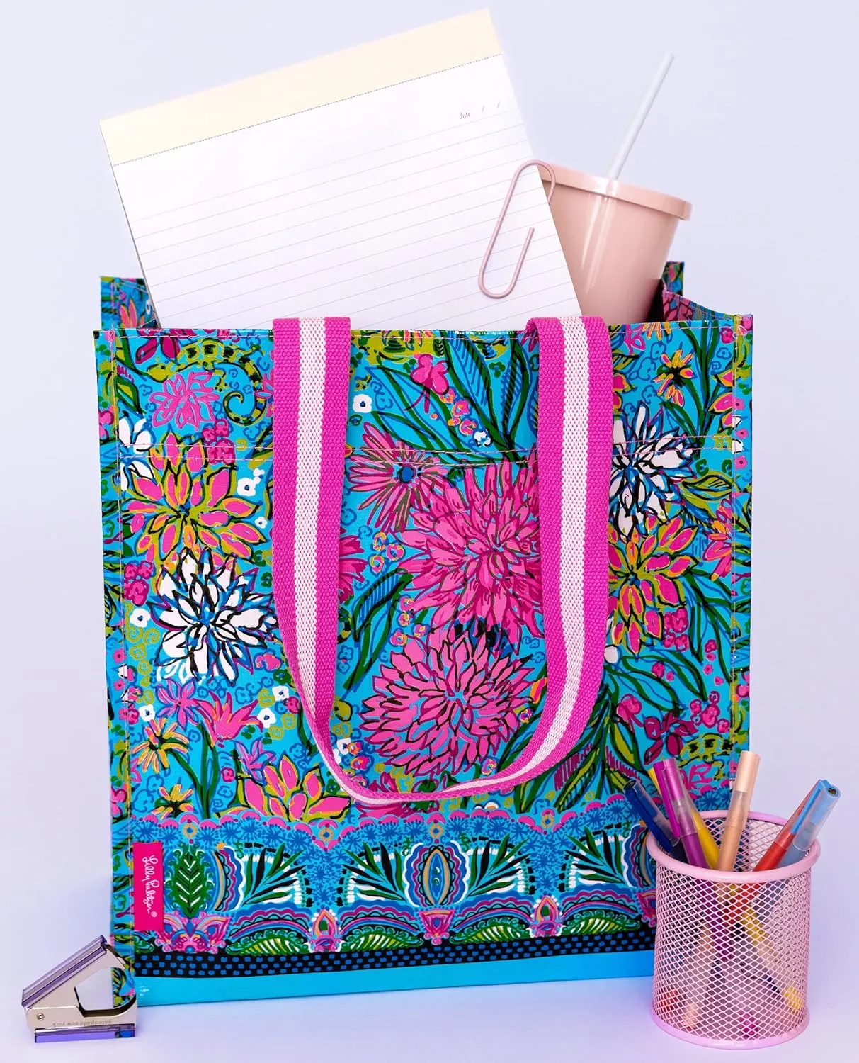 Lilly Pulitzer Market Shopper Bag, Reusable Grocery Tote, Shoulder Bag for Produce or Travel