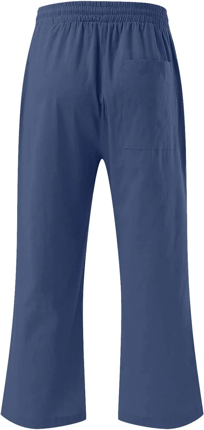 Linen Capri Pants for Women Casual 2025 Summer Drawstring Elastic High Waist Capris Wide Leg Cropped Trousers