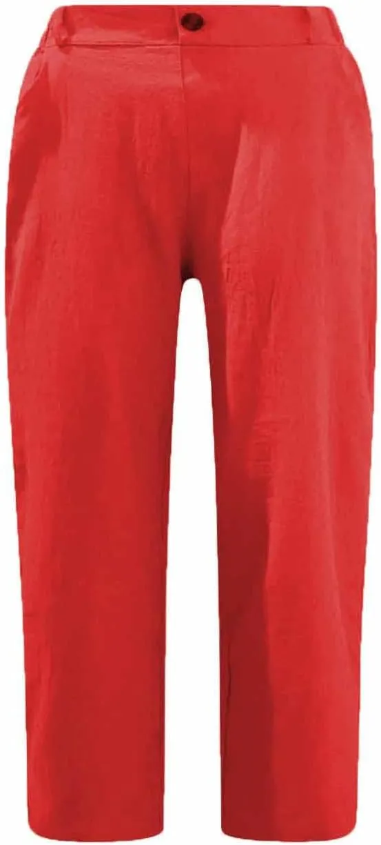 Linen Capri Pants for Women Casual Summer High Waist Wide Leg Cropped Lounge Pant Trousers Beach Vacation Outfits