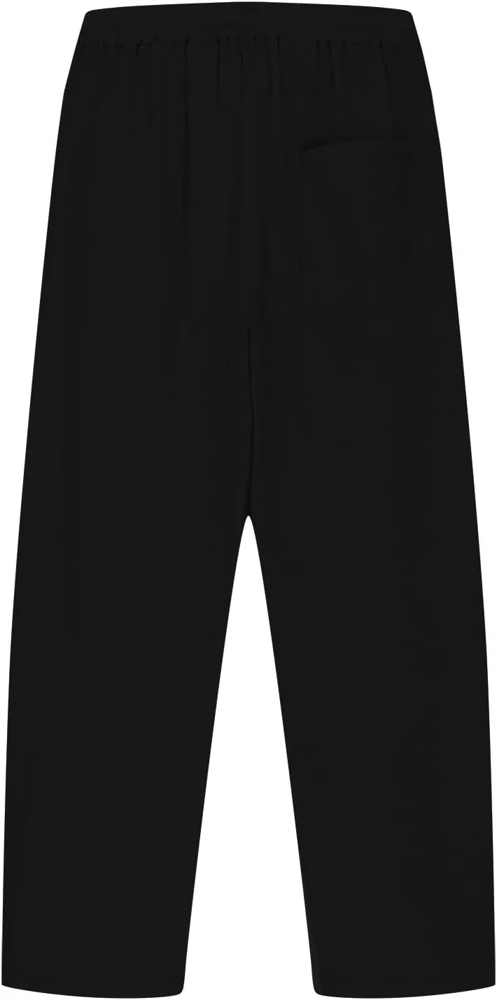 Linen Pants for Girls Summer Casual Loose Lightweight Solid Harem Pants Kids Drawstring Wide Leg Trousers with Pocket