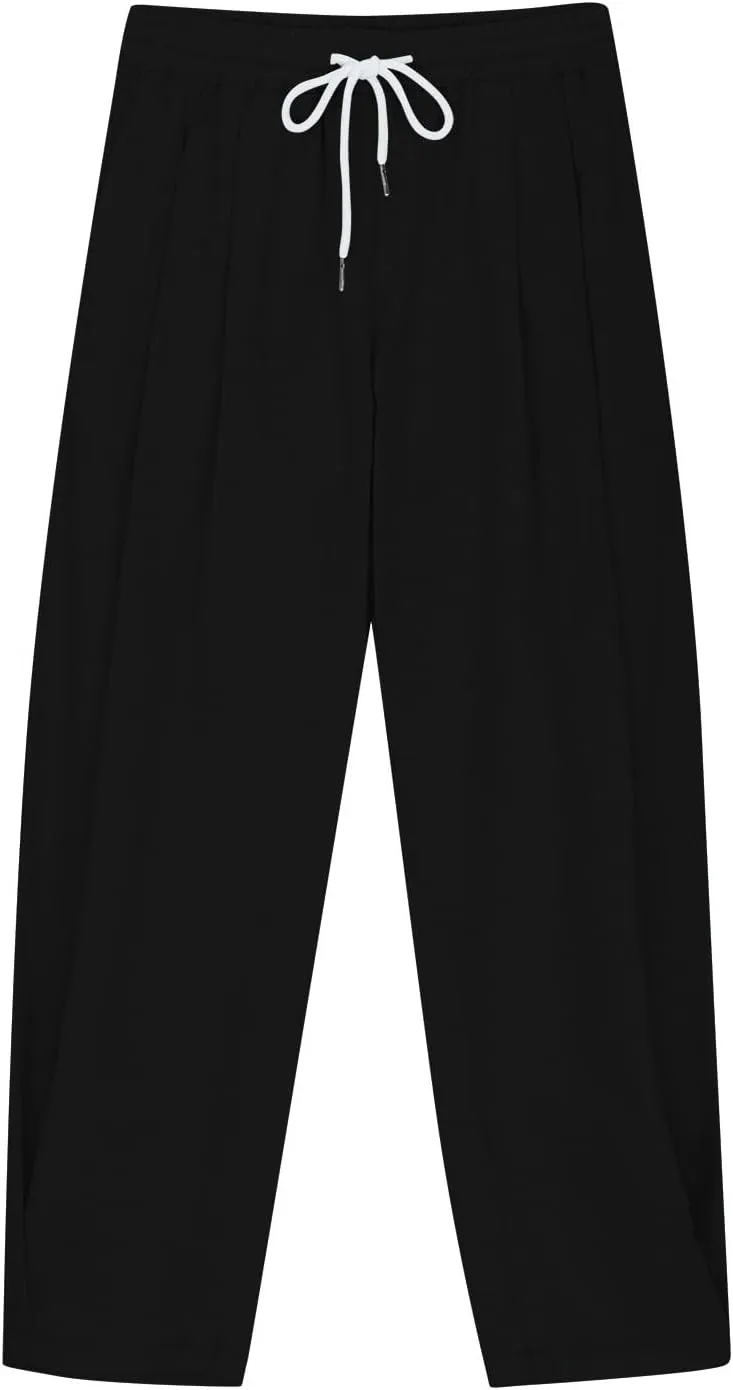 Linen Pants for Girls Summer Casual Loose Lightweight Solid Harem Pants Kids Drawstring Wide Leg Trousers with Pocket