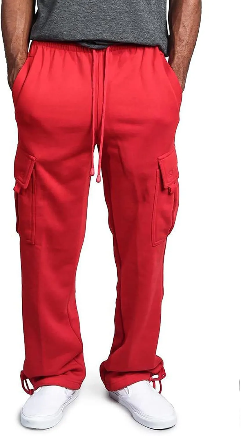 Linen Pants for Men 2023 Fashion Drawstring Stretch Solid Cargo Trousers Multi Pockets Athletic-Fit Sweatpants