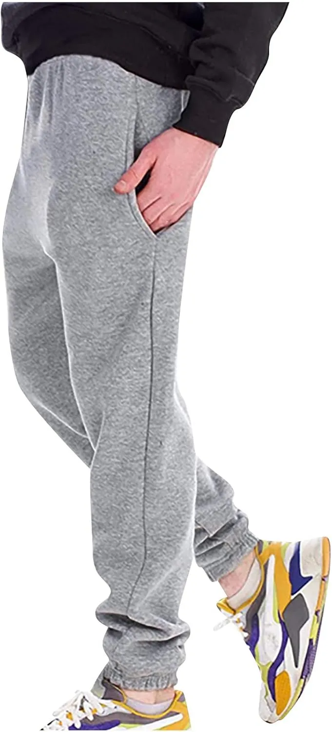 Linen Pants for Men Causal Loose Drawstring Elastic Waist Plush Thickened Solid Sweatpants Athletic-Fit Trousers