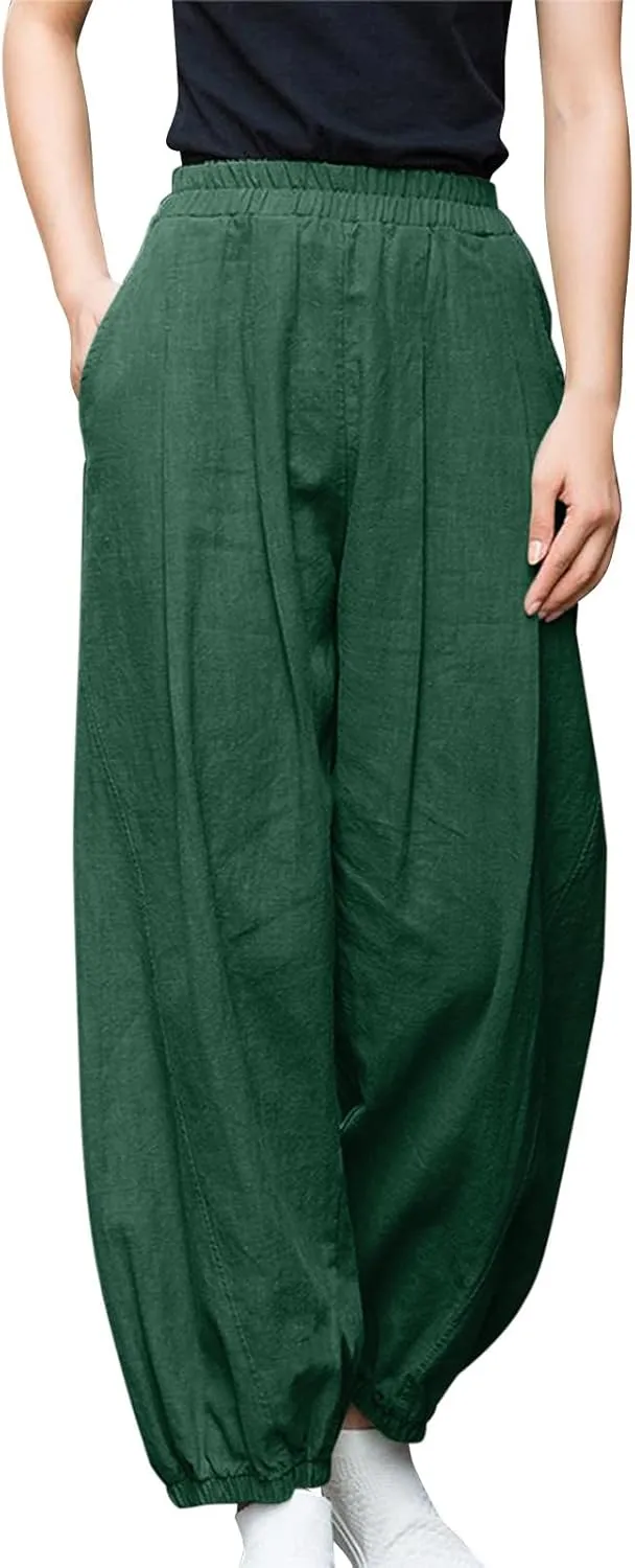 Linen Pants for Women Tall Long Pant Trousers with Pocket Casual Loose Pants Linen Blend Pants Linen Outfit