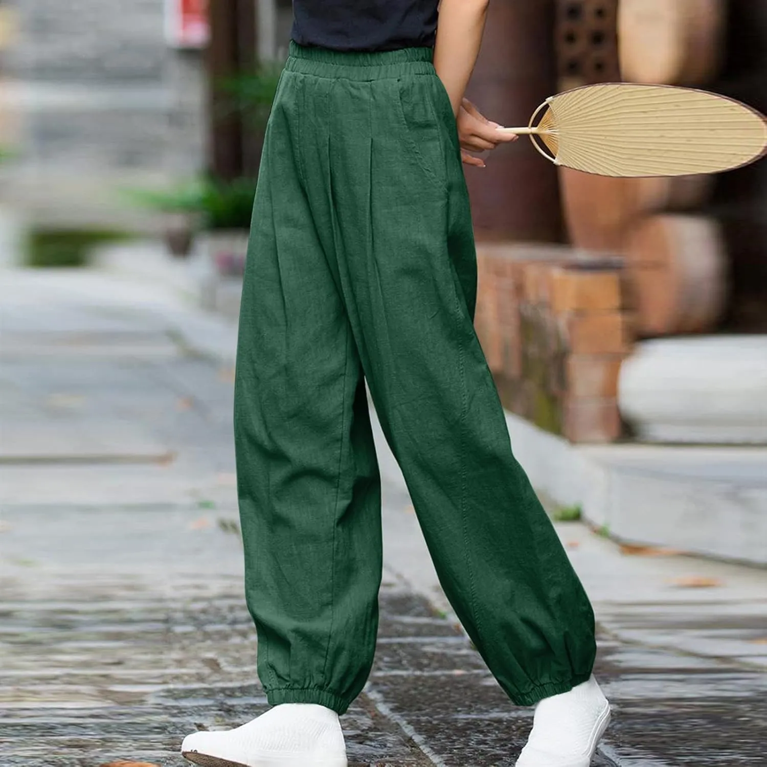 Linen Pants for Women Tall Long Pant Trousers with Pocket Casual Loose Pants Linen Blend Pants Linen Outfit