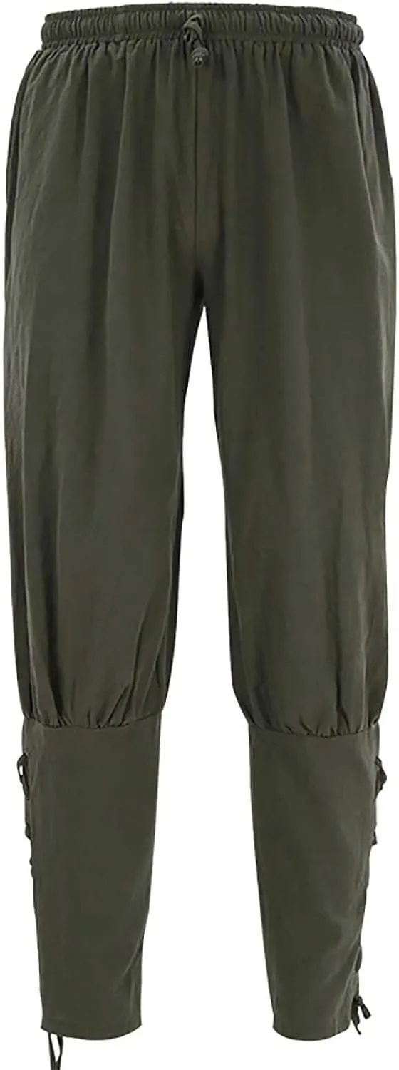 Linen Pants Men 2023 Fashion Lace-Up Elasticated Beam Feed Medieval Crop Leggings Casual Solid Loose Trousers