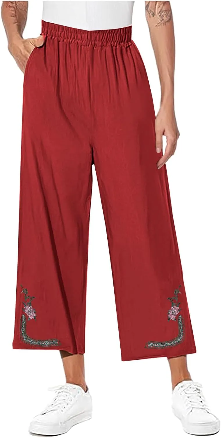 Linen Pants Woman Plus Size Summer Dressy High Waisted Wide Leg Pants Baggy Comfy Casual Trousers with Pockets 2025