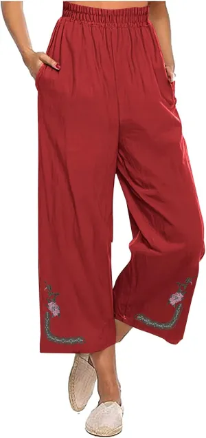 Linen Pants Woman Plus Size Summer Dressy High Waisted Wide Leg Pants Baggy Comfy Casual Trousers with Pockets 2025