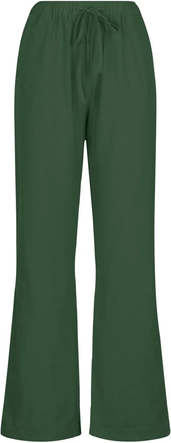 Linen Pants Women Summer Wide Leg Pant Cotton Linen Lounge Pants Loose Palazzo Trouser Comfy Trousers with Pockets