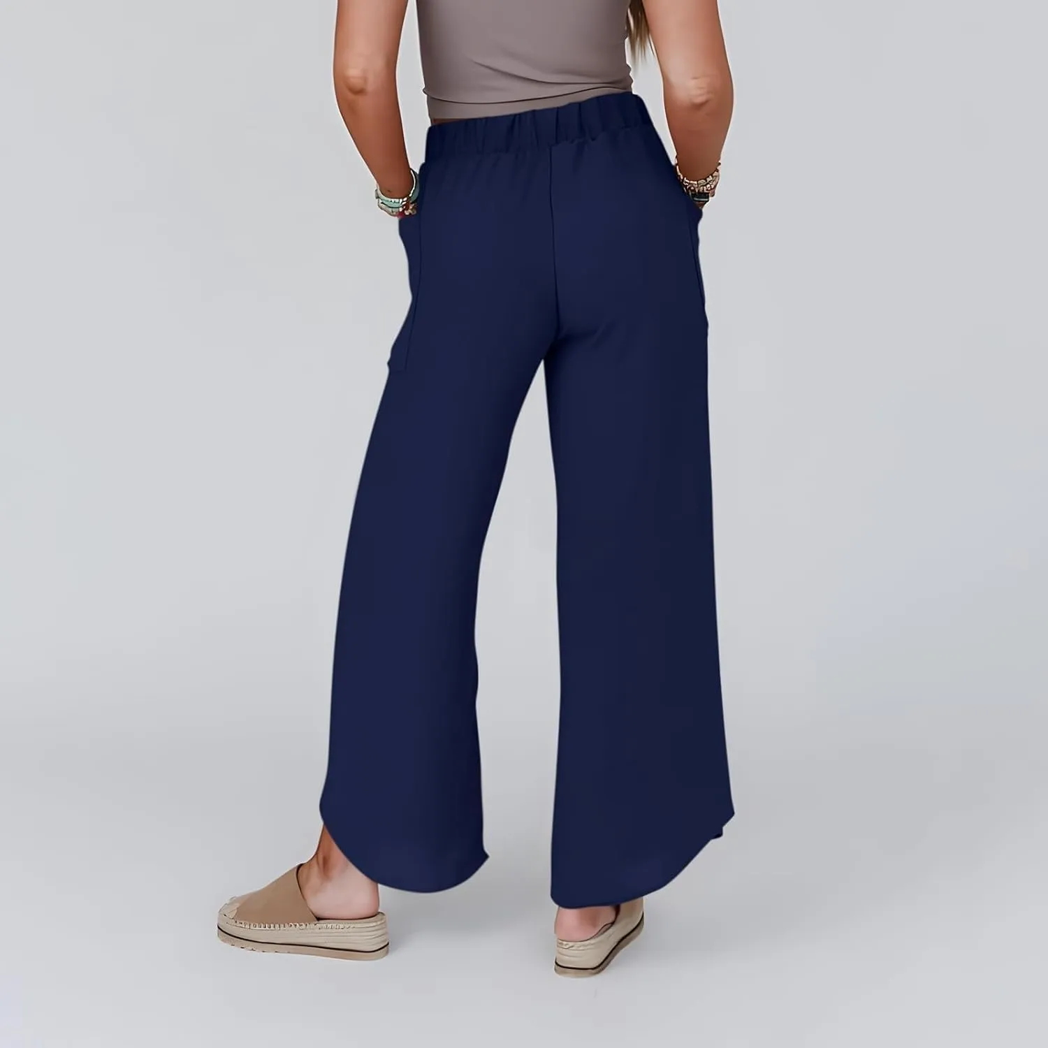 Linen Pants Women Wide Leg Summer Linen Pants Leg Drawstring Elastic High Waist Pant Linen Blend Pants Linen Outfit