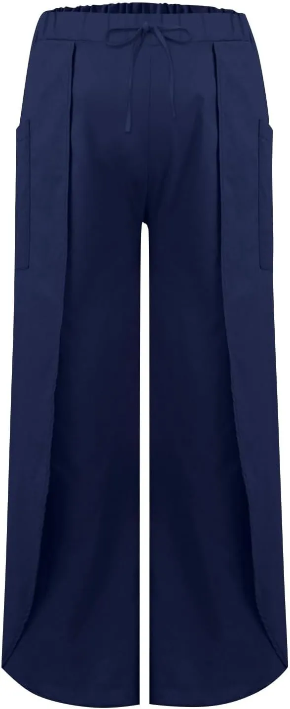 Linen Pants Women Wide Leg Summer Linen Pants Leg Drawstring Elastic High Waist Pant Linen Blend Pants Linen Outfit