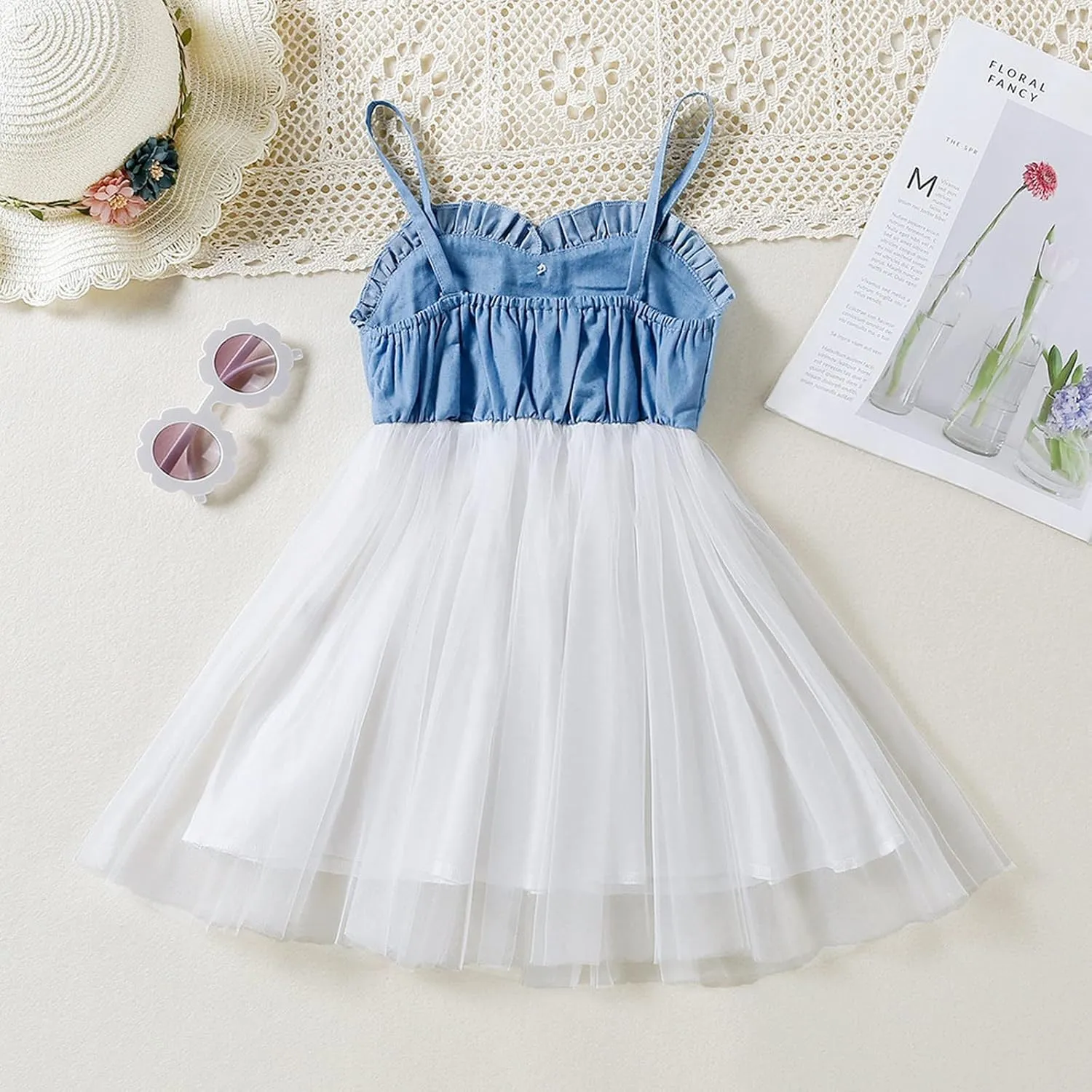 Little Girls Dresses Sleeveless Denim Tops Sundress Summer Spaghetti Strap Tutu Birthday Party Dresses