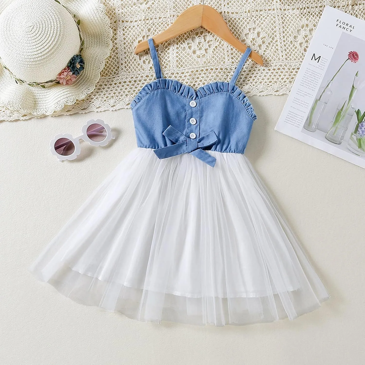 Little Girls Dresses Sleeveless Denim Tops Sundress Summer Spaghetti Strap Tutu Birthday Party Dresses
