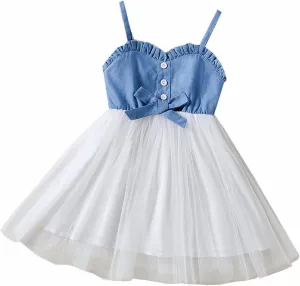 Little Girls Dresses Sleeveless Denim Tops Sundress Summer Spaghetti Strap Tutu Birthday Party Dresses