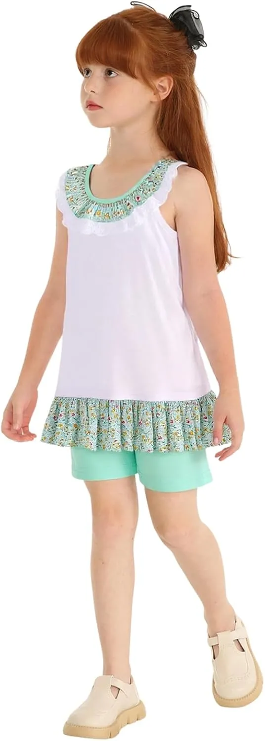 LittleSpring Girls Summer Outfits for Girl Floral Tank Tops and Shorts Casaul Set