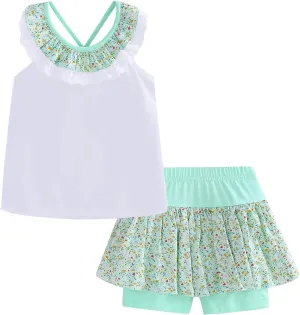 LittleSpring Girls Summer Outfits for Girl Floral Tank Tops and Shorts Casaul Set