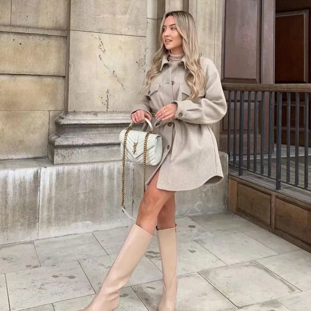 ll Winter Women Jacket Long Sleeves Belted Warm Thicken Coat