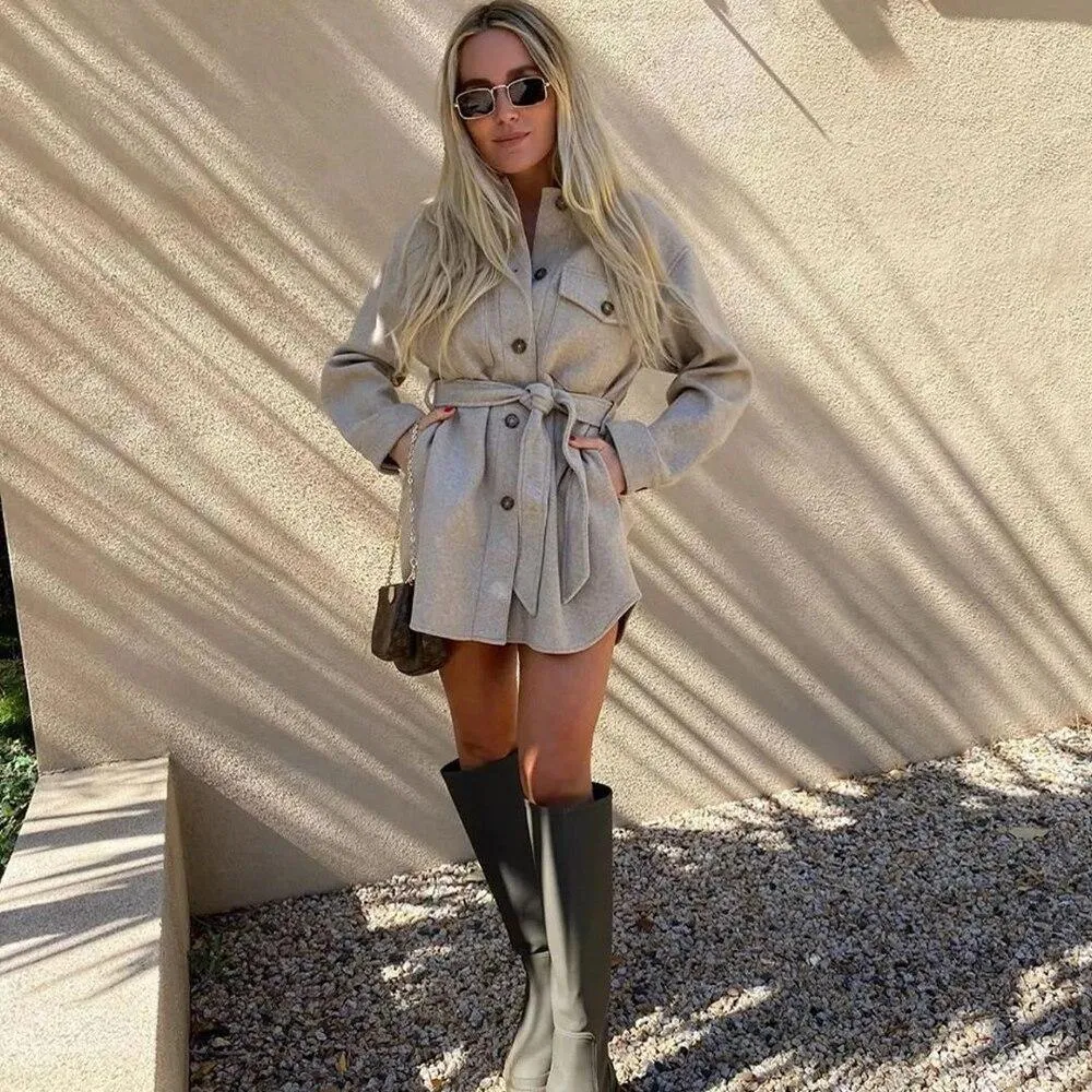 ll Winter Women Jacket Long Sleeves Belted Warm Thicken Coat