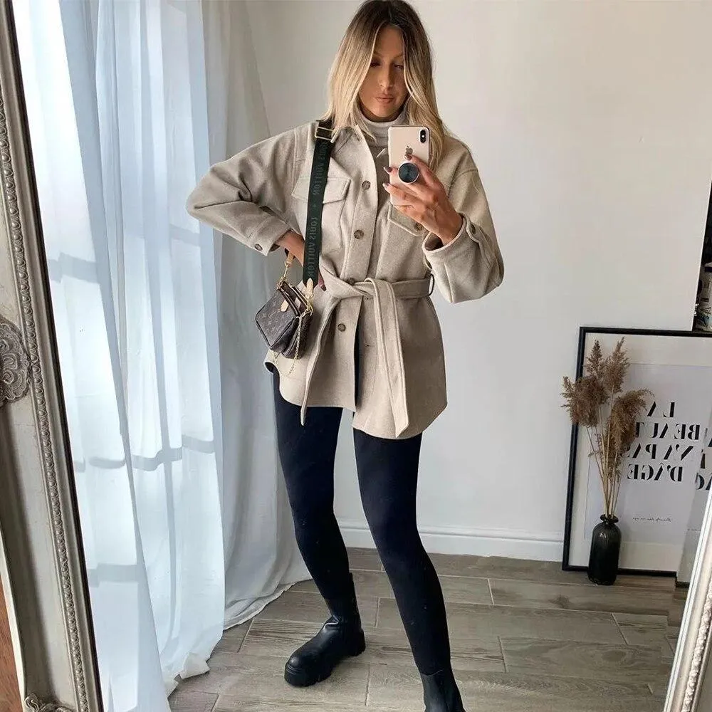 ll Winter Women Jacket Long Sleeves Belted Warm Thicken Coat