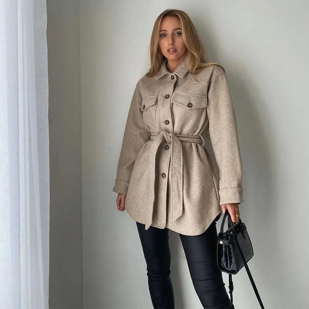 ll Winter Women Jacket Long Sleeves Belted Warm Thicken Coat