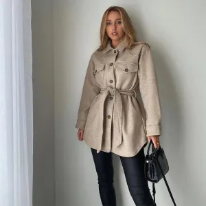 ll Winter Women Jacket Long Sleeves Belted Warm Thicken Coat