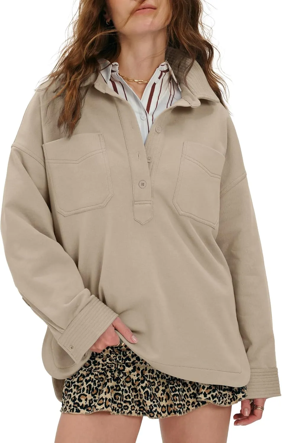 Locachy Women's Casual Oversized Polo Sweatshirt Lapel Long Sleeve Button Pullover Tops Fashion Outfits Clothes