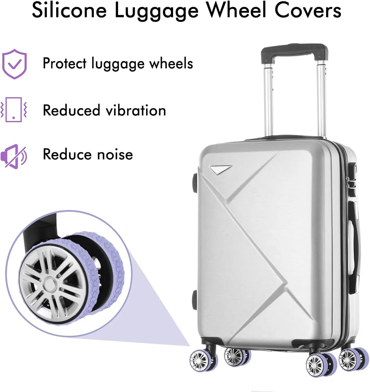 Luggage Wheel Covers, 12 Pcs Silicone Luggage Cover Protector Suitcase Wheel Covers, Wear-Resistant, Anti-Noise Wheel Covers for Luggage, Suitcases or Office Chair Caster Wheels (Purple)