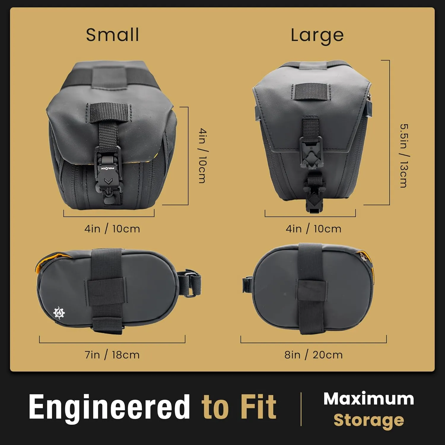 Lumiere & Co. Maximus Magnetic Bike Seat Bag  Quick-Attach Saddle Bag with AquaGuard Zippers, Secure Under-Seat Storage for Cycling Gear & Accessories