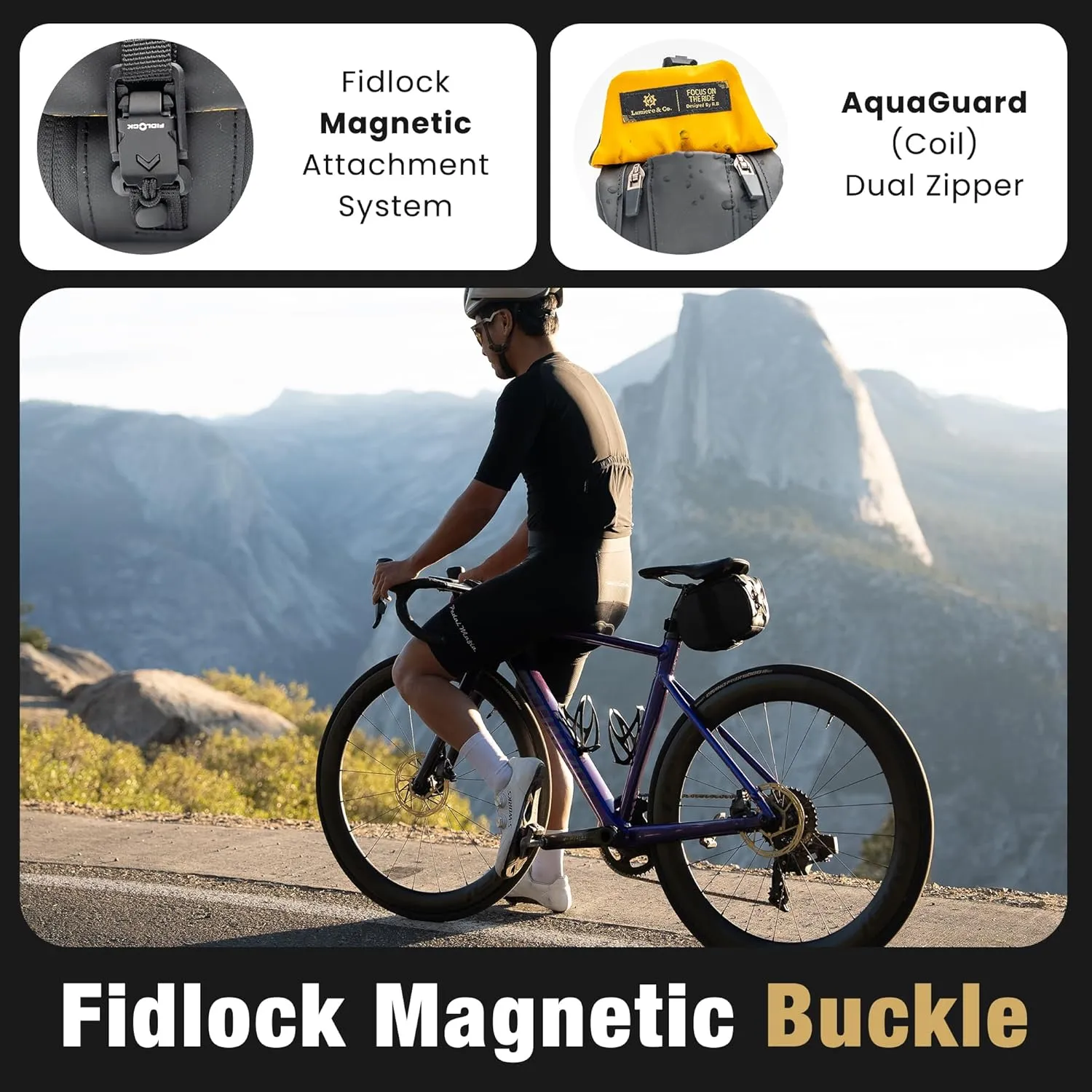Lumiere & Co. Maximus Magnetic Bike Seat Bag  Quick-Attach Saddle Bag with AquaGuard Zippers, Secure Under-Seat Storage for Cycling Gear & Accessories