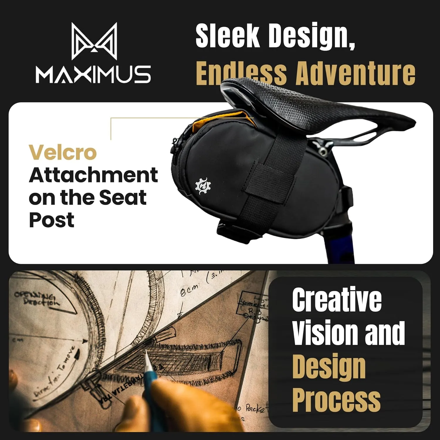 Lumiere & Co. Maximus Magnetic Bike Seat Bag  Quick-Attach Saddle Bag with AquaGuard Zippers, Secure Under-Seat Storage for Cycling Gear & Accessories