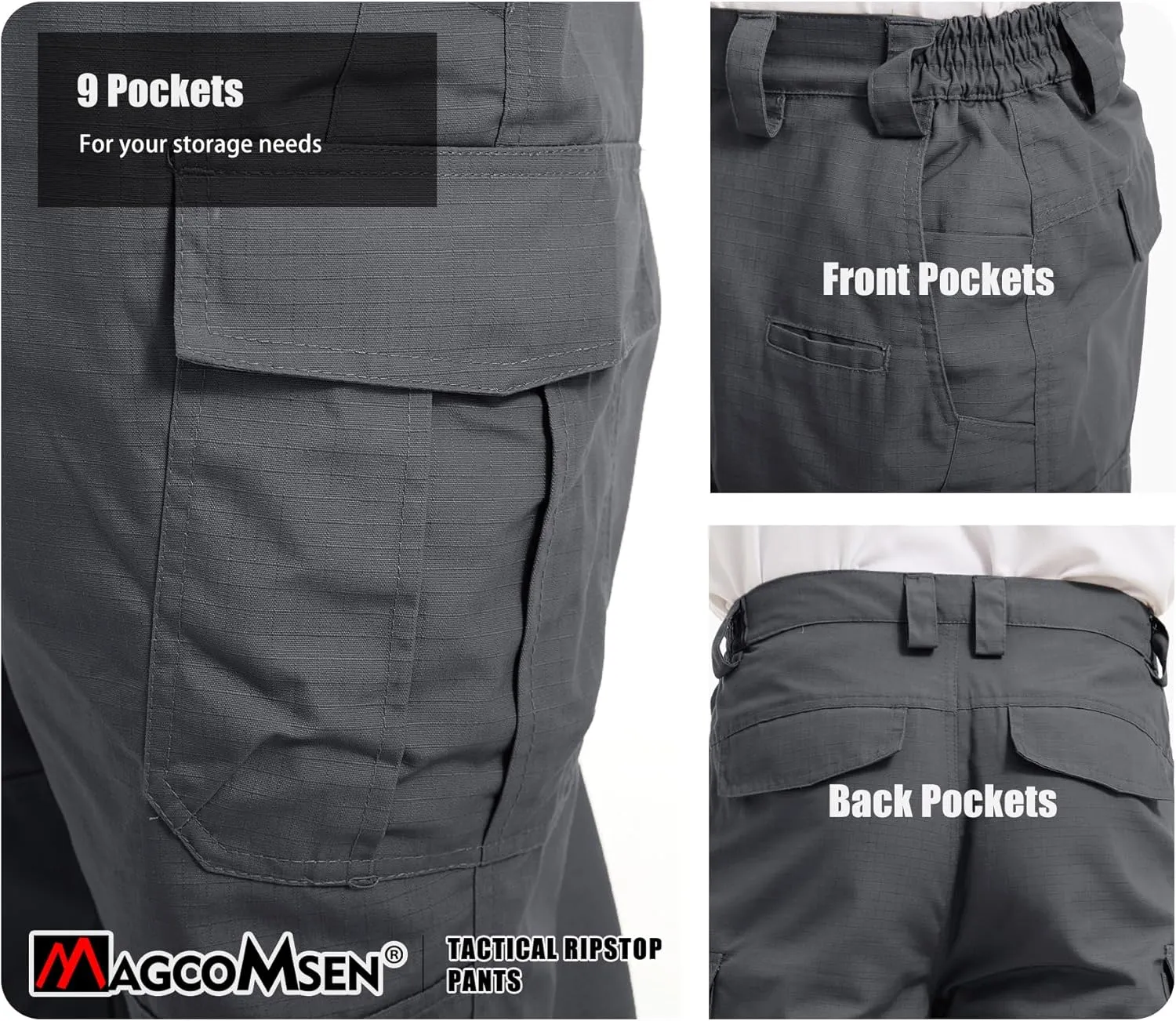 MAGCOMSEN Men's Tactical Pants 9 Pockets Ripstop, Water Repellent, Cargo Pants for Work, Hiking, Hunting(No Belt)