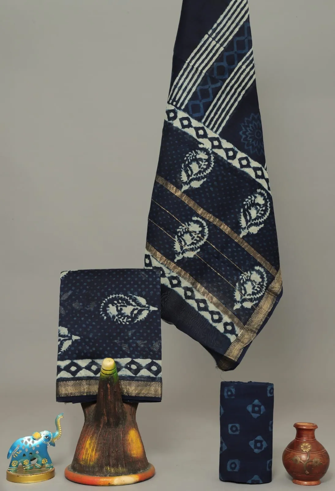 Maheshwari Silk Cotton Hand Blockprinted Dress Material