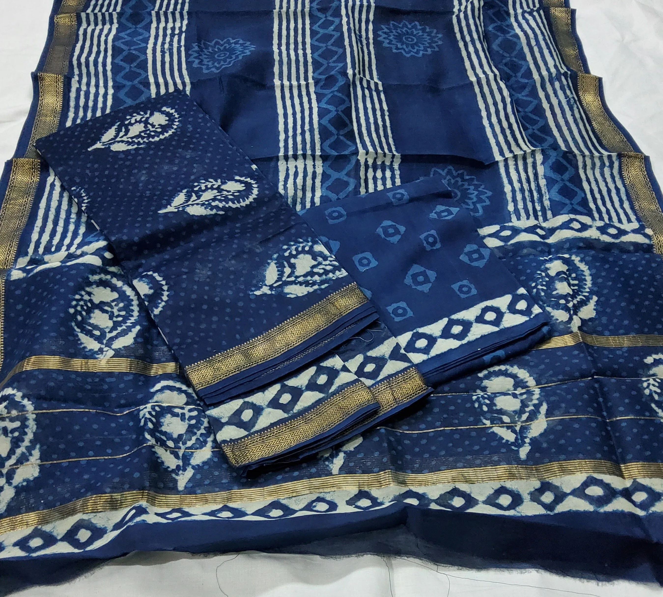 Maheshwari Silk Cotton Hand Blockprinted Dress Material