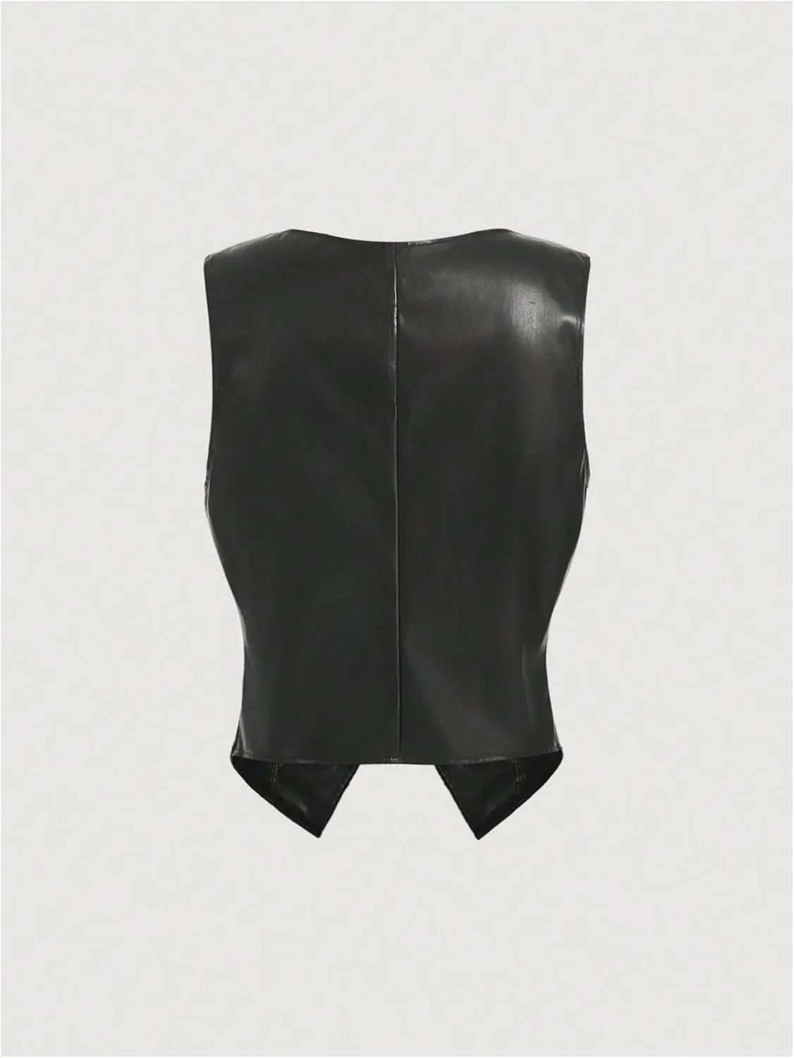 MakeMeChic Women's PU Leather V Neck Tie Front Sleeveless Y2K Vest Tops Waistcoat Jacket