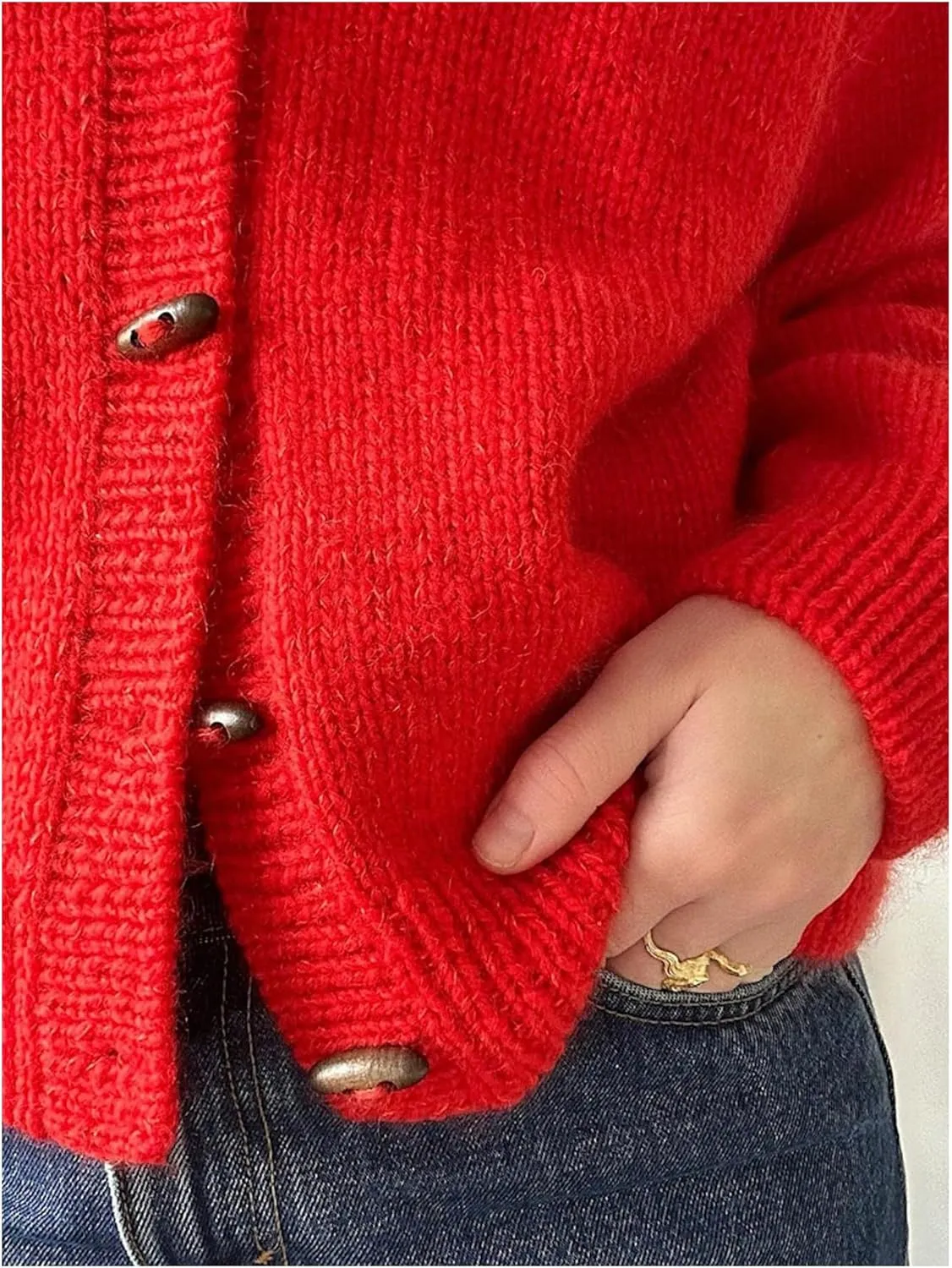 MakeMeChic Women's Round Neck Long Sleeve Button Down Cardigan Sweater Casual Knit Tops