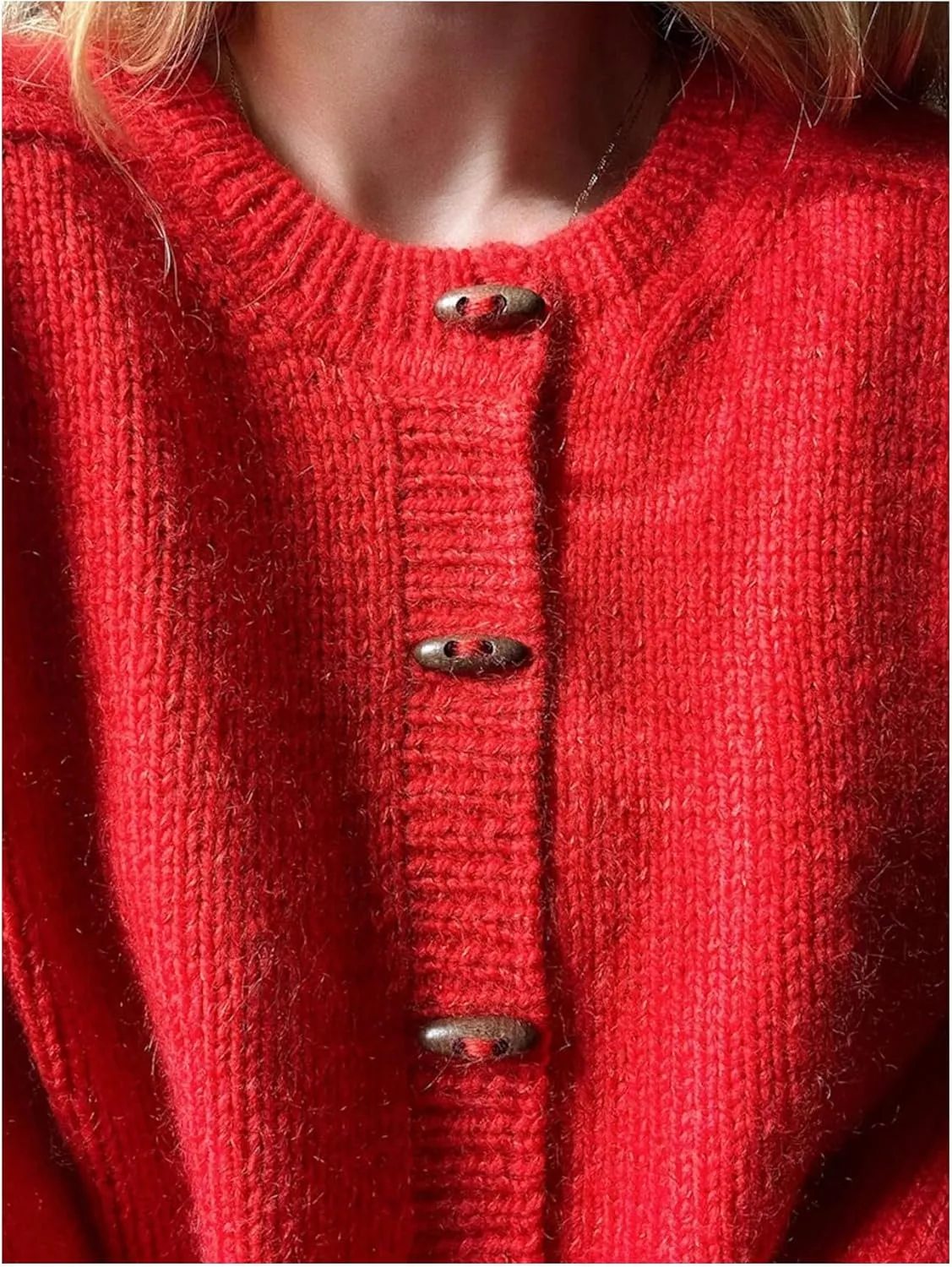 MakeMeChic Women's Round Neck Long Sleeve Button Down Cardigan Sweater Casual Knit Tops