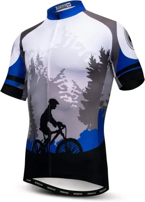 Men Cycling Jersey Skull Bike Short Sleeve Tops Quick-Dry Reflective 3-Pockets S-3XL