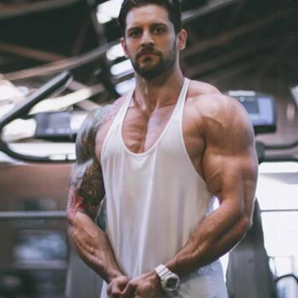 Men Stringer Tank Tops Y-Back Cotton Gym Athletic Workout Muscle Leeveless T-Shirt
