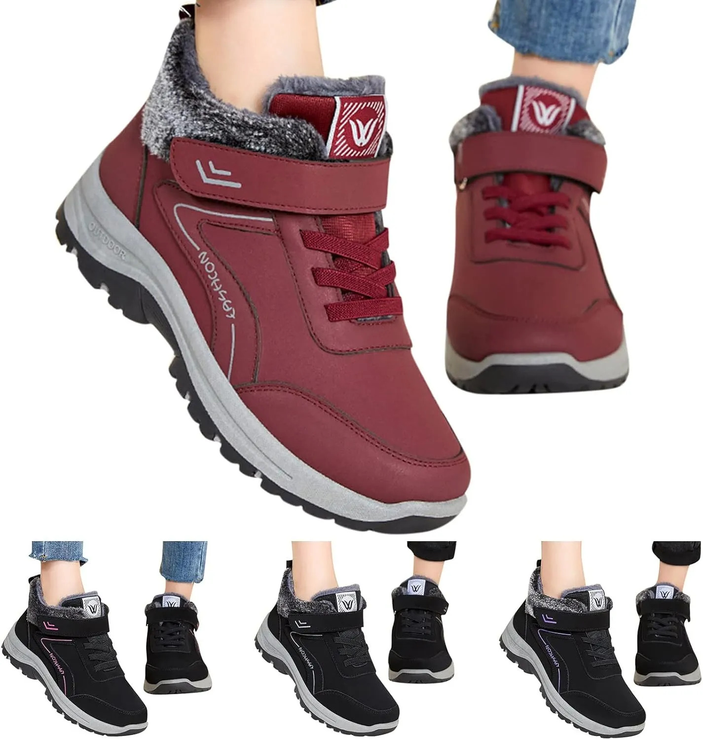 Men Work Boots Soft Toe Hiking Sneakers with Warm Fur Lining Women's Workout Shoes Non-Slip Winter Outdoor Botas Waterproof Non Slip Hike Grounded Footwear