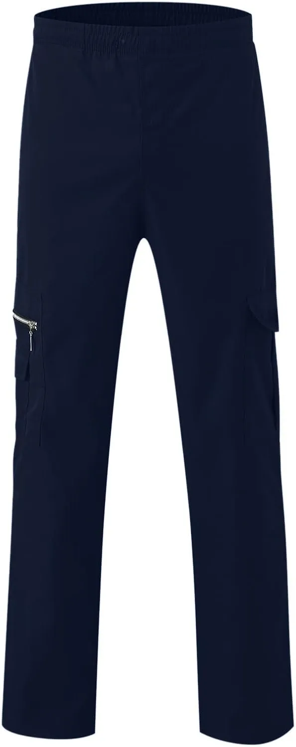 Mens Cargo Pants with Pockets Athletic Drawstring High Waist Workout Gym Pants Casual Slim Fit Straight Leg Trousers