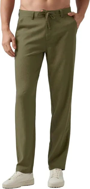 Men's Casual Linen Pants Summer Beach Yoga Pant Elastic Waist Drawstring Pants Lightweight Linen Loose Fit Trousers