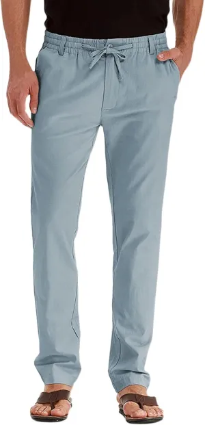 Men's Chino Pants Slim Fit Drawstring Elastic Waist Flat Front Stretch Straight Leg Pants Business Golf Casual Suit Pants