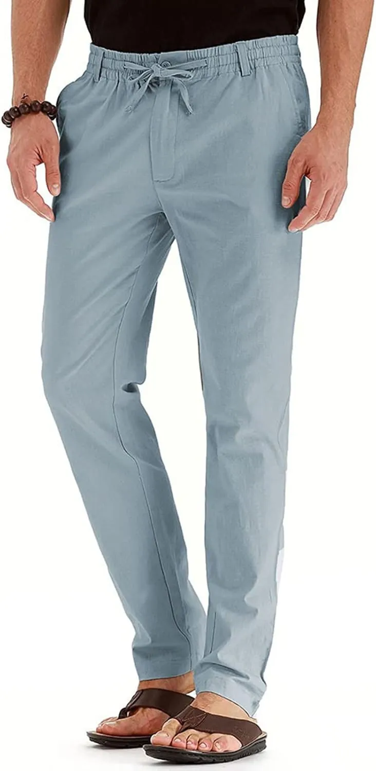 Men's Chino Pants Slim Fit Drawstring Elastic Waist Flat Front Stretch Straight Leg Pants Business Golf Casual Suit Pants