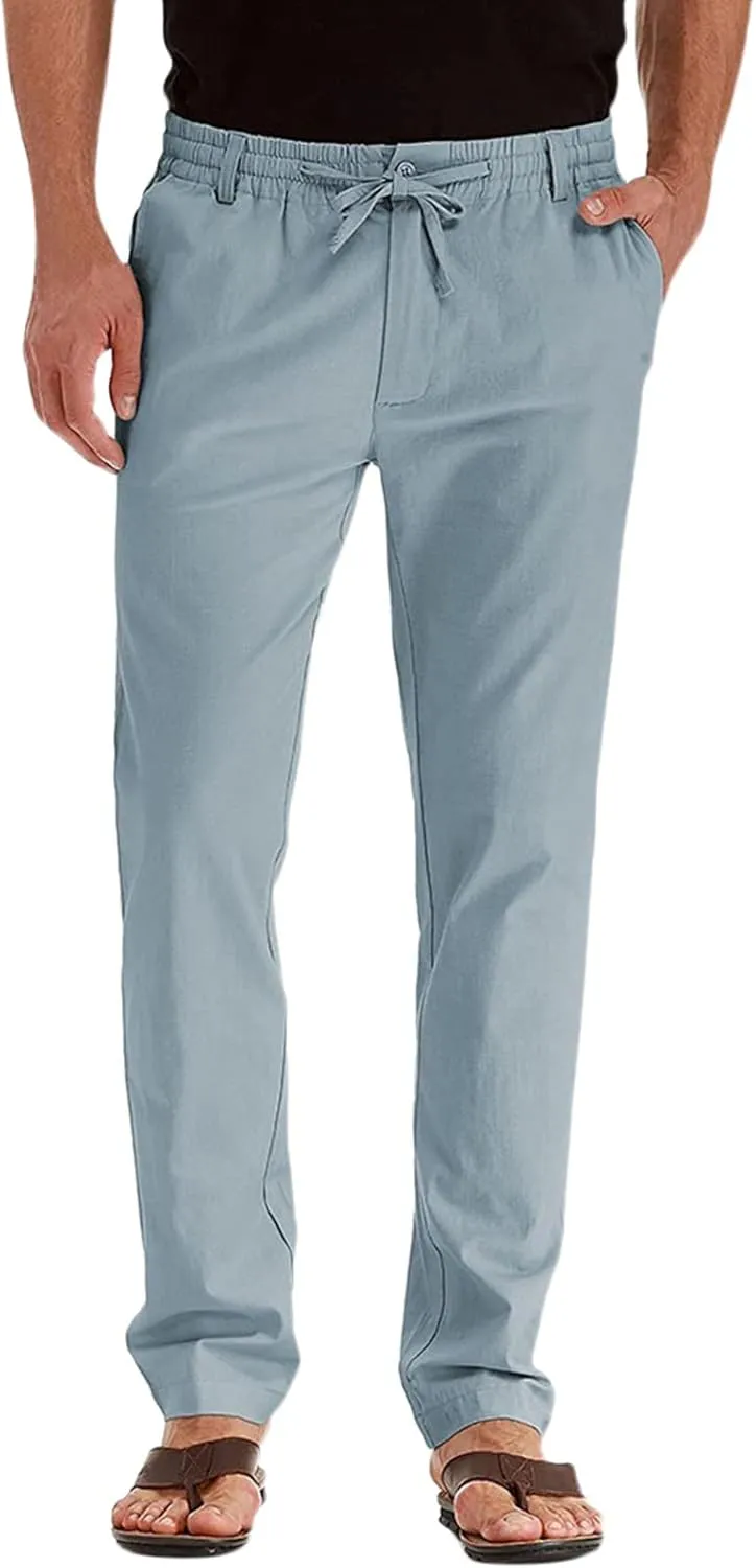 Men's Chino Pants Slim Fit Drawstring Elastic Waist Flat Front Stretch Straight Leg Pants Business Golf Casual Suit Pants