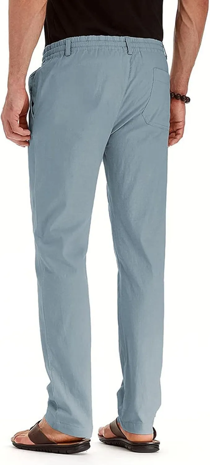 Men's Chino Pants Slim Fit Drawstring Elastic Waist Flat Front Stretch Straight Leg Pants Business Golf Casual Suit Pants