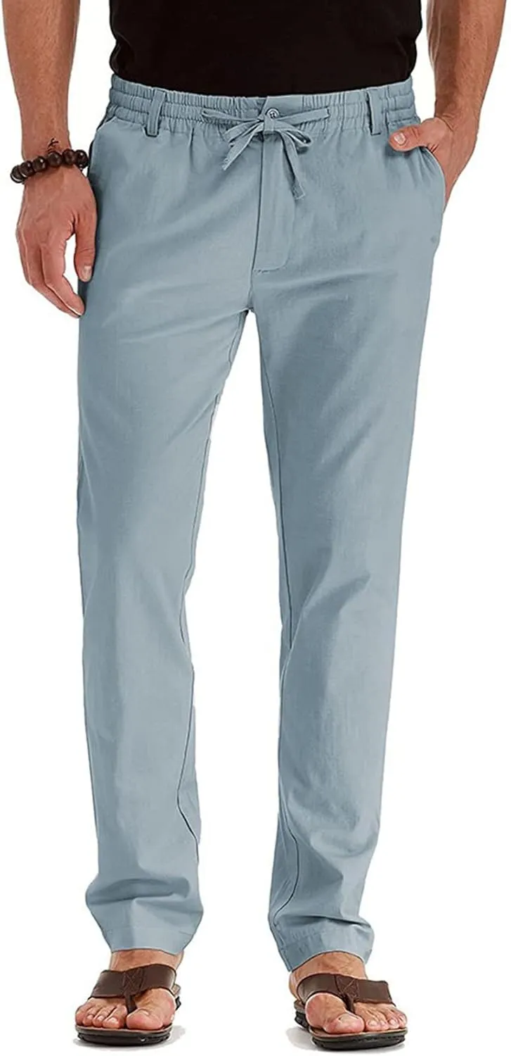 Men's Chino Pants Slim Fit Drawstring Elastic Waist Flat Front Stretch Straight Leg Pants Business Golf Casual Suit Pants
