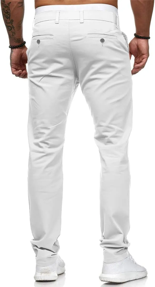 Men's Chino Pants Solid Stretch Skinny Cargo Pants Straight Leg Casual Trouser Slim Fit Tapered Trousers with Pockets