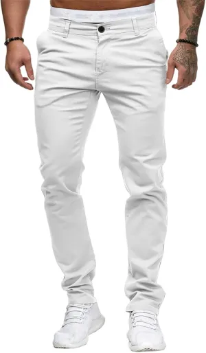 Men's Chino Pants Solid Stretch Skinny Cargo Pants Straight Leg Casual Trouser Slim Fit Tapered Trousers with Pockets